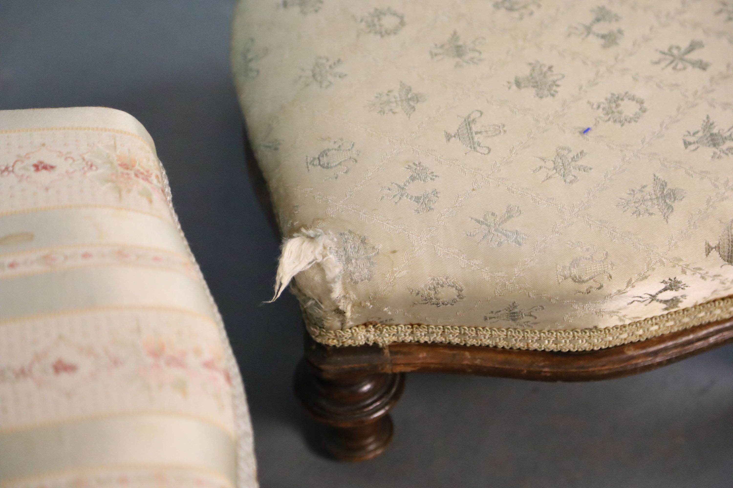 A Louis XVI style giltwood foot stool and a similar beech foot stool